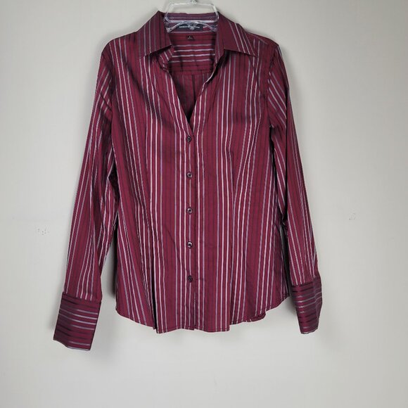 Express Design Studio Long Sleeve Stripes V- Shirt - Picture 2 of 8